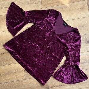 Womens Vtg Velvet Bell Sleeve Vneck Pullover Top Romantic Fairy Goth Size M/L